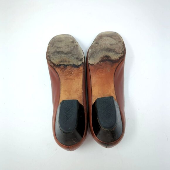 Vintage Ferragamo Brown Shoes Heels 7 Leather Bow Pumps - Picture 8 of 13